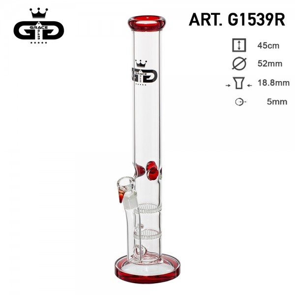 Grace Glass Straight Red Bong - H: 45cm