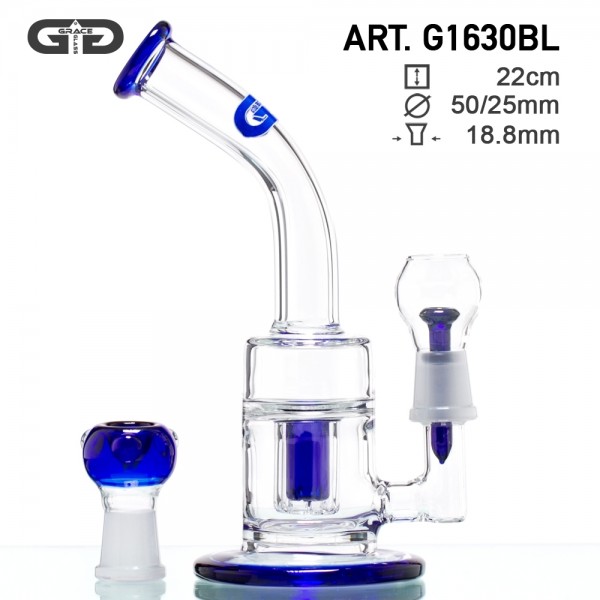 Saxo GG Bubbler- Blue- H:22cm- Ø:50/25mm- WT:5mm (circa)- SG:18.8mm- Male 1x slit hole perc Inc Nail