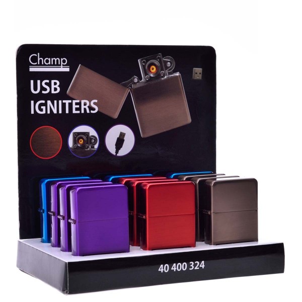 Champ | USB lighters with mixed colors there are 12 pcs in a display