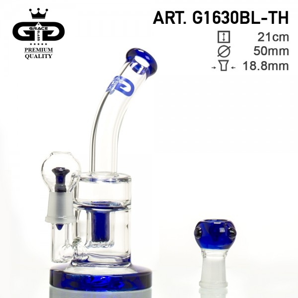 Saxo GG Bubbler- Blue- H:22cm- Ø:50/25mm- WT:5mm (circa)- SG:18.8mm- Male 1x slit hole perc Inc Nail