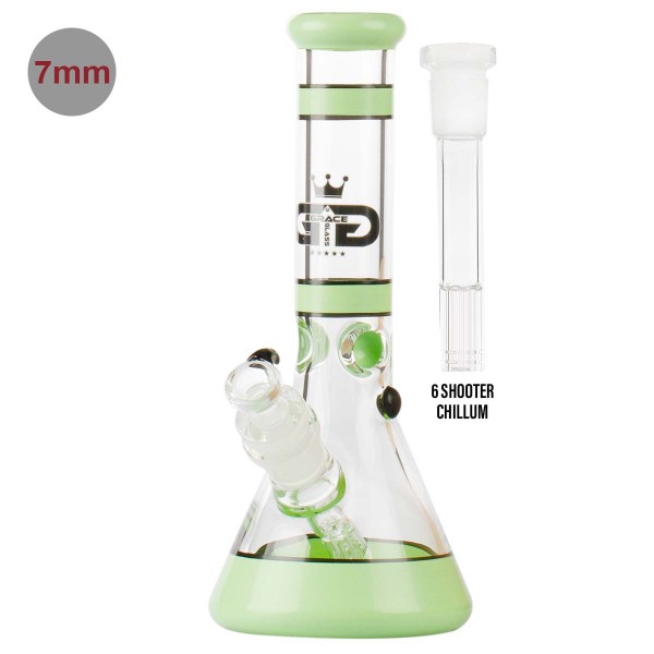 Grace Glass | Beaker Series Green - H:30cm - SG:29.2 mm with 6 shooter Chillum - Ø50mm