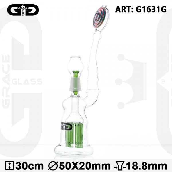Grace Glass | Duck GG Bubbler- Green- H:30cm- Ø:60/20mm- WT:5mm (circa)- SG:18.8mm- Male 1x6 ARM- Pe