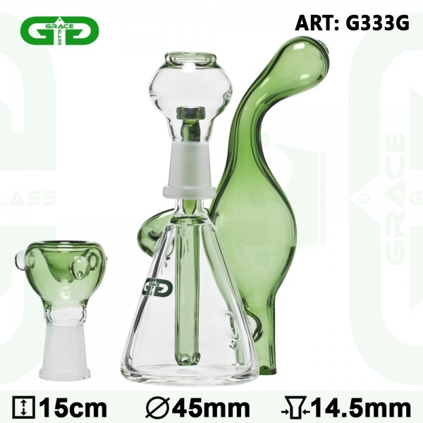Grace Glass | Mini Bubbler Recycler- Green- H:15cm -Ø:45mm- WT:5mm (circa)- SG:14.5mm- 1x diffuser -