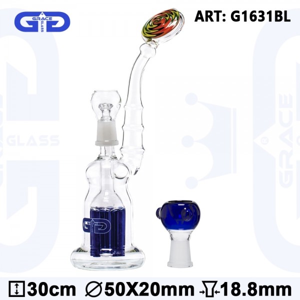 Grace Glass | Duck GG Bubbler- Blue- H:30cm- Ø:55/45mm- WT:5mm (circa)- SG:18.8mm- Male 1x6ARM- Perc