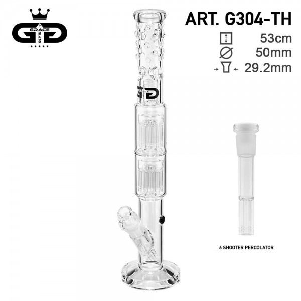 Grace Glass | Cane Bong-Crystal-20mm base thickness-H:55cm- Ø:65/50mm- WT:7mm (circa)-SG:29.2mm- 2x1