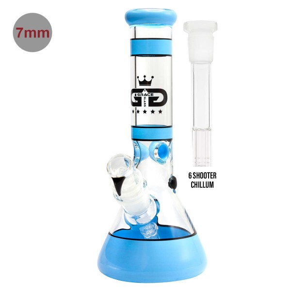 Grace Glass | Beaker Series Blue - H:30cm - SG:29.2 mm with 6 shooter Chillum - Ø50mm