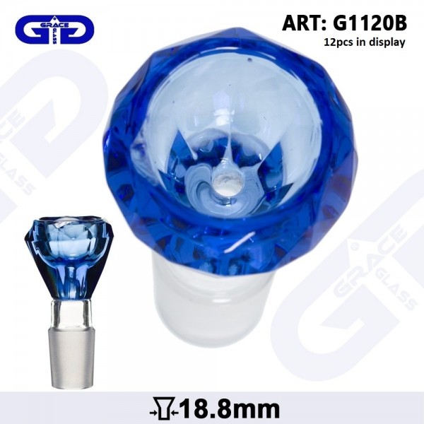Grace Glass | Bowl Blue- SG:18.8mm (Inner Hole 3.5mm)- With Diamond Cut - 12pcs in a display