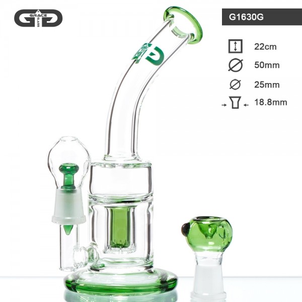 Saxo GG Bubbler-Green- H:22cm- Ø:50/25mm- WT:5mm (circa)- SG:18.8mm -1x slit hole perc Inc Nail & Do