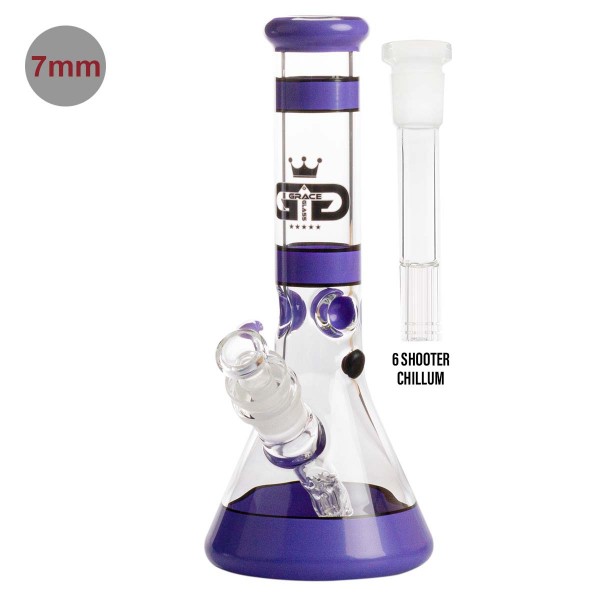 Grace Glass | Beaker Series Purple - H:30cm - SG:29.2 mm with 6 shooter Chillum - Ø50mm